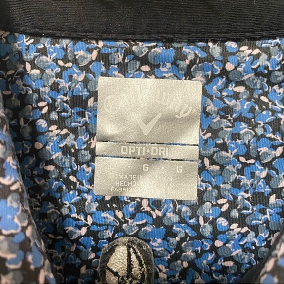 Callaway Mens Large Golf Polo Shirt Opti Dri Blue Floral All Over Print Logo - Picture 2 of 6